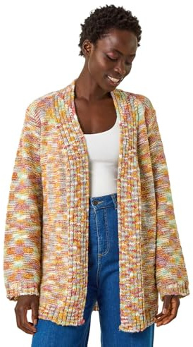 Roman Originals Purl Longline Knit Cardigan for Women UK - Ladies Everyday Holiday Spring Summer Comfy Soft Evening Vacation Work Party - Amber - Size 18