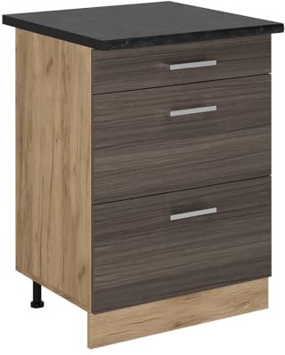 Vicco Meuble Cuisine R-Line, Gris Noble, 60cm avec tiroirs, PT Anthracite