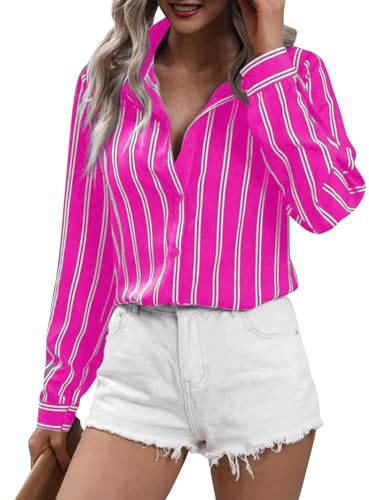 Chemise Femme Chic et ÉLégant Manches Longues Chemisiers à Rayures | avec Boutons Décontracté Blouses pour Le Bureau et Col Relevé Business Tops