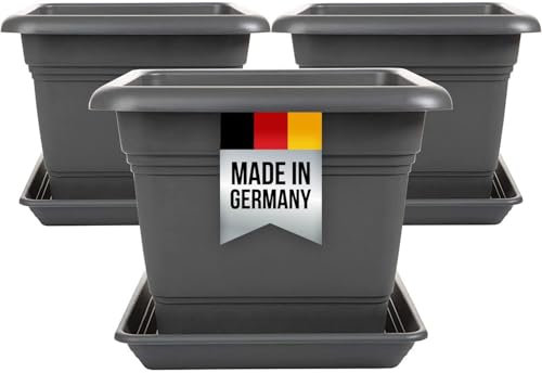 2friends 3er Set Pflanzenoase: 28×28 cm Blumentopf (16L) mit Untersetzer – Deutscher Premiumpflanztopf in Anthrazit!