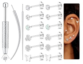 Chriscoco 6 Paar 16G/18G/20G Helix Piercings Chirurgenstahl Piercing Ohr Lippenpiercing Nasenpiercing Labret Tragus Piercing Silber Gold Ohrpiercing Medusa Conch Piercings Set für Frauen