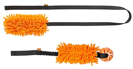 DINGO Set: 2 Dog Toys – Rope Wand with Long Handle & Chaser Tug Toy with Ball and Handle for Dog Training, Playing, Agility, Fetch, Microfiber Orange Z30052