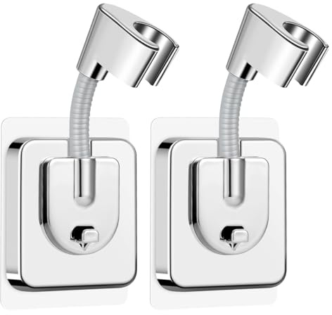 2 Stück Duschkopfhalter ohne Bohren, Verstellbare Handbrause Halterung mit Silikon-Adapter, Wandmontage, starker Kleber, Duschkopfhalter für Bad, Duschkopf Halterung, Shower Head Holder