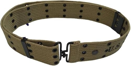 WW2 Reproduktion US Army Olive Canvas Pistolengürtel mit schwarzen Metallbefestigungen