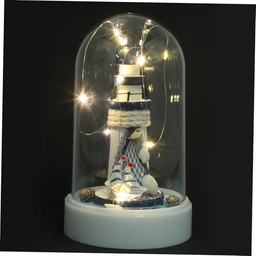 Maritimes Leuchtturm Modell LED Nachtlicht aus Kunstharz | Sanftes Warmes Licht, Dekorative Tischfigur für Wohnzimmer und Zuhause, Mediterraner Meer Stil