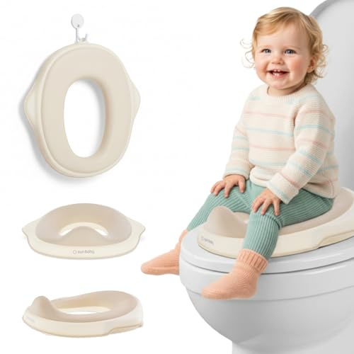SUN BABY Kinder-Toilettensitz 2-6 Jahre - Weiß-Beige | Rutschfestes Design, ergonomische Form und passend für Standardtoiletten