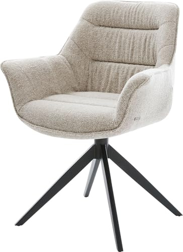 DELIFE Esszimmerstuhl Kaira-Flex Kreuzgestell breit Schwarz Webstoff Soft Beige 360° drehbar Wippfunktion