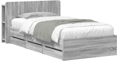 vidaXL Bettgestell mit Stauraum Grau Sonoma 100 x 200 cm Holzwerkstoff, Moderner Stauraum-Bett, rechteckiger Rahmen, stylisches Mobiliar für Schlafzimmer, effizientes Zuhause
