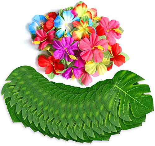 UMIKU 60Pcs Luau Party Decorations Tropical Hawaiian Supplies Palm Leaves