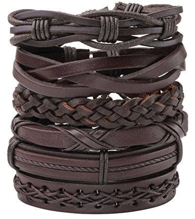 MILAKOO Geflochtenes Lederarmband Leder Rope Woven Wrap Link Manschettenarmband Herren Damen