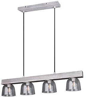 Reality Leuchten Pendelleuchte Karina R30064054, Holz grau, Glas rauchfarbig, exkl. 4x E14