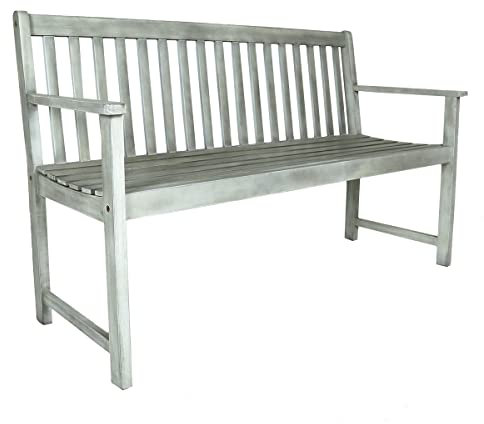 Charles Bentley FSC Acacia White Washed Wooden 2 Seater Bench, Outdoor, Garden, Furniture, Patio, Park, Modern Design, Sustainable, Hardwood, Ethically Sourced, Durable, 160kg Capacity (141x59x87cm)