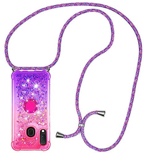 MXKOCO Handykette kompatibel mit Samsung Galaxy A20e/A10e Glitzer Flüssig Bewegende Treibsand Hülle mit Band Umhängetaschen+Hüllen mit Umhängeband Handykordel mit Schutzhülle Stylische Kette mit Hülle