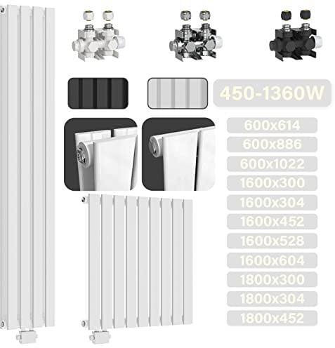 Aquamarin® Termosifone - Orizzontale, 600x614x69mm, Acciaio, Doppio Strato, 18 Colonne, Bianco - Termosifoni Moderni, Termoarredo Soggiorno Design, Radiatori Tubolari Parete, Radiatore, Arredo