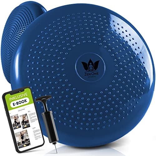 ZenOne Sports® Balance Kissen I Ballkissen für Koordinations- & Rückentraining I orthopädisches Sitzkissen I Luftkissen für Fitnesstraining inkl. Pumpe & Workout-Guide I Balancekissen