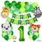 1. Geburtstag Tiere Thema Set, Geburtstagsdeko Junge 1 Jahre, 1 Geburtstag Deko, Luftballon 1. Geburtstag Junge, Folienballon 1 Grün, Kindergeburtstag Tiere Deko, für Safari Party Dekoration