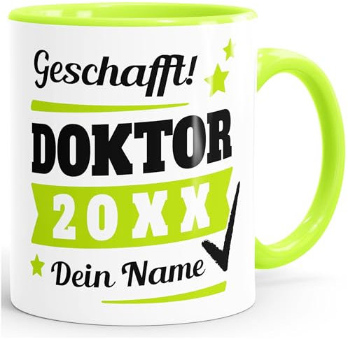 SpecialMe® Tasse Doktor-Titel Geschenk Doktorand Abschluss Studium Doktorarbeit mit Name personalisiert Doktor inner-hellgrün Keramik-Tasse