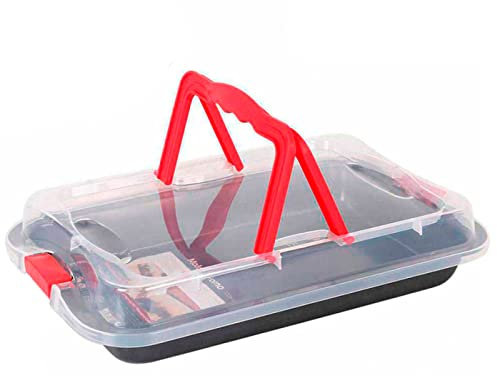 Acan Molde de Horno Rectangular Antiadherente con Cierre y Tapa 36 x 23 x 4,5 cm para Transportar y almacenar bizcochos y Tartas