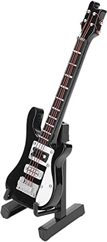 10CM Miniatur Gitarre, Mini Holz Gitarren Dekor Musikinstrument Dekor Puppenhaus Modell Heimtextilien(Schwarz)