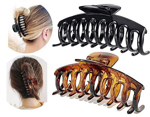 Marrie Large Hair Claw Clips for Thick Hair Nonslip Jumbo Hair Clamp Strong Big Hold Jaws Hair Styling Accessories for Women Girls Size 4.3 Inches (Black/Brown)