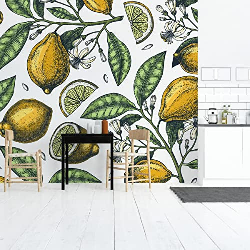 Muralo Fabelhafte Vlies Fototapete 312x219 Wohnzimmer Zitronen Blumen Blätter Moderne Tapete Gästezimmer Schlafzimmer Wandbilder Wandtapete XXL Luxus Abstrakt Br.312xHö.219