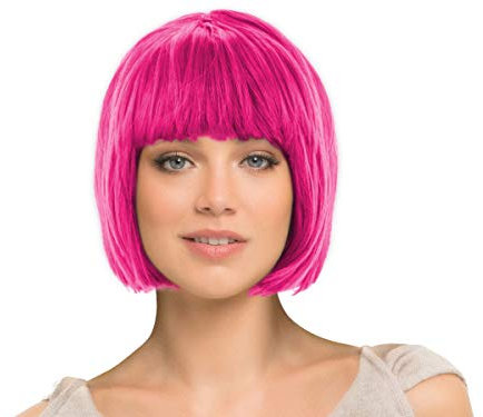 Bob Perücke mit Pony für Karneval Fasching Wig Cabaret Kurzhaar Pagenkopf glatt (pink)