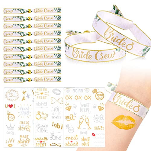 BETESSIN JGA Armbänder Set für Frauen (1 Bride + 11 Bride Crew) mit 3 × JGA Tattoo Gold Silber Bride Tattoos für Junggesellinnenabschied Braut Hochzeit Hen Party Accessoires