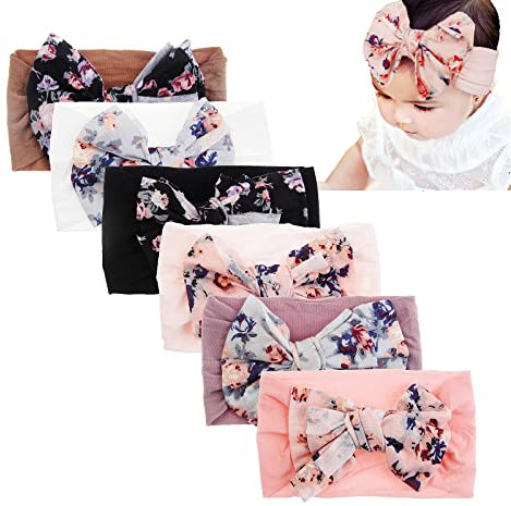 Nishine Niedlich Baby Haarband für Kleinkinder, Mädchen, elastisch, weiches Nylon, 6 Stück(Rosa Set)