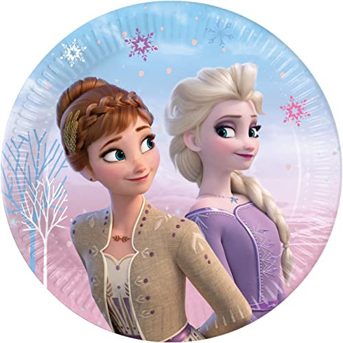 Procos - Piatti di carta FSC Disney Frozen II Wind Spirit (diametro 20 cm), 8 pezzi da 16 a 21 cm, azzurro, viola, rosa, 95042