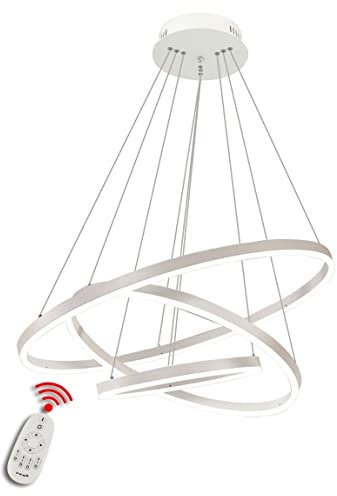 BEHWU LED Pendelleuchte, Esstisch Hängelampe Dimmbar Dreifarbiger Farbwechsel mit Fernsteuerung (White, 3 rings 40+60+80CM)