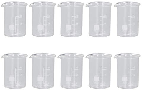 Scientific Becherglas Set, 10PCS 25ml Labor Kunststoff Graduiertes Becher Transparent Messbecher Cup Mischen Cup Flüssiger Behälter Glas Becher mit Skala Lehrge für Lehrexperimente