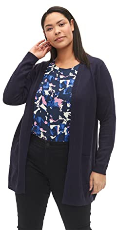 Zizzi Damen Große Größen - Strickjacke Lang - Bequemer Cardigan - Damenstrickjacke Langarm mit Taschen - aus Weicher und Elastischer Viskosemischung - Plus Size Mode Größe 42-60