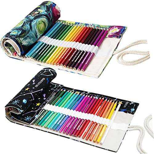 Ouceanwin Leinwand Pencil Wrap, 2 Stücke 36 Slots Bleistift Wrap, Leinwand Stifterolle Tragbar Tasche Federmäppchen Schlamperrolle Stiftehalter Mäppchen Bleistiftkasten für Künstler Reisen Schule