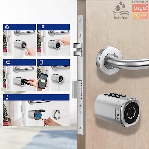 QUOYA K2 Smart Euro Cylinder Door Lock, Keyless Security Entry, 5-in-1 Unlock Method (Fingerprint, RFID keycard, Pin/Passcode, App, Mechanical Key), IP55 Waterproof Suitable for Indoor/Outdoor