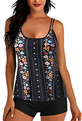 Xmiral Frauen mit Shorts Badeanzügen Plus Size Print Riemchenrücken Set Zweiteilige Badeanzüge Swimdress Armbänder Für Uhren