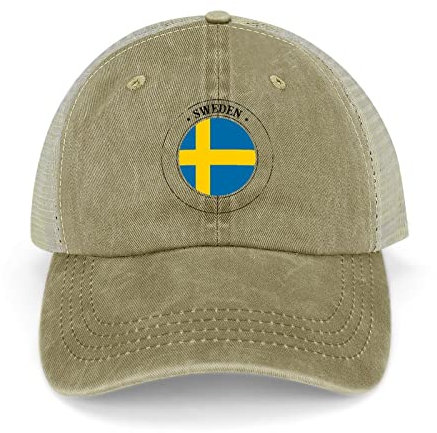 Funlucy Schwedenflagge Mesh-Back Cap Schweden Nationalflagge Baseball Cap Verstellbare Denim Cap, Khaki-Schweden-Flagge, One size