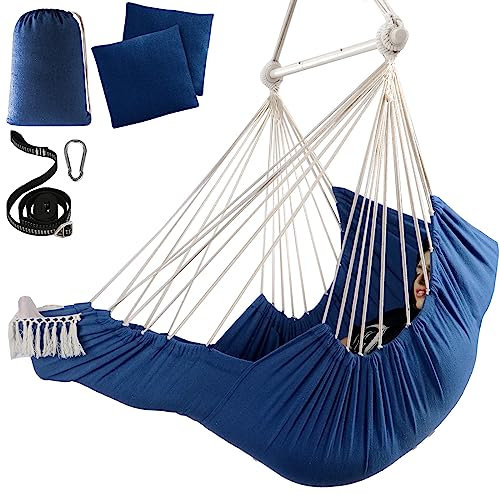 Chihee Sièges Suspendus Chaise Hamac Balançoire Suspendue Coussins de Repose-Pieds Sangle de Suspension Mousqueton Inclus,Barre d'écartement en métal Repliable Coton Doux tissé Poche latérale