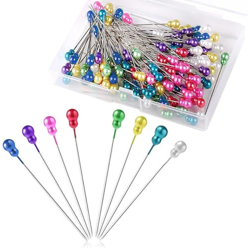 200 Stück Stecknadeln mit Kopf, 56mm Bunte Stecknadeln,Edelstahl Stecknadeln Nähen Pins für Stoff,Karte mit Dose,für Basteln Nähen Säumen Craft,Jewelry Komponenten Dekoration