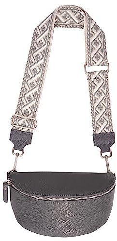 Umhängetasche Crossbody Bag Gürteltasche in Gr. M aus 100% Leder mit breitem Gurt - Helen (dark grau)
