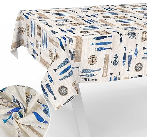 Stoff Tischdecke Tischwäsche Textil Tischtuch Baumwolle Polyester Gewebe abwaschbar pflegeleicht, in rund oval eckig Maritim 100x140cm Schnittkante
