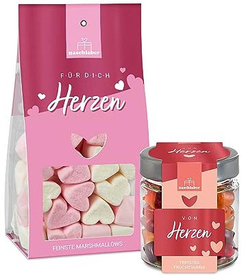 2er-Set Liebes Duo | Leckere Fruchtgummis und Marshmallows im Set | Verschenke Liebe | Von Herzen Fruchtgummis | Für Dich Herzen Marshmallows | Für Valentinstag und Muttertag