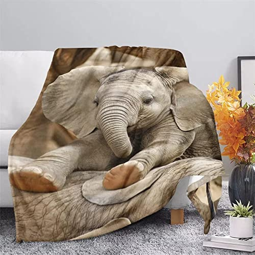 Wohndecken Kuscheldecken Elefant Weiche Flauschige Plüsch Decke Tagesdecke für Erwachsene, Warm Flanell Fleecedecke für Bett, Wolldecke Sofadecke Couchdecke - 220x240 cm