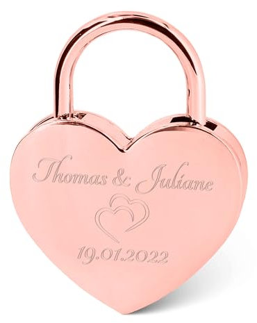 GRAVURZEILE Cadenas en forme de cœur avec gravure – Cadenas personnalisé en or avec clé en forme de cœur – Personnalisable avec nom et date – Idée cadeau pour la Saint-Valentin – Cadeau pour elle et