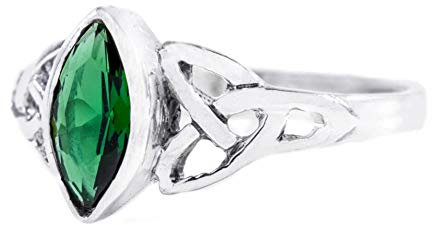Windalf Zarter Damen Ring RIGANI 9 mm Keltischer Liebesknoten Grüner Smaragd 925 Sterlingsilber (Silber, 52 (16.5))