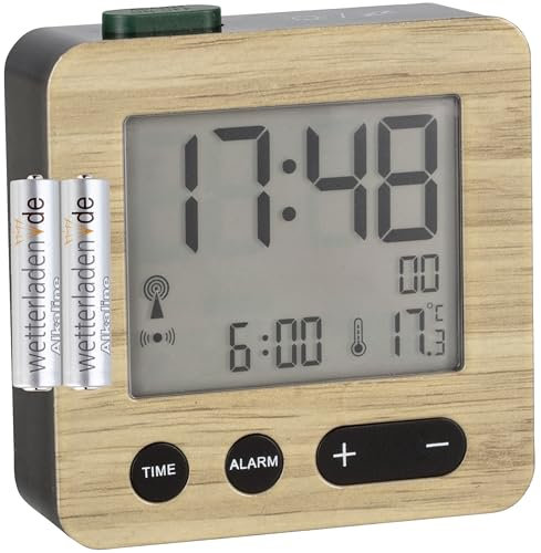 TFA Dostmann 60.2545 Digitaler Funkwecker mit Innentemperatur… (Holzoptik mit Batterien)