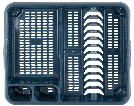 TENLITE High Grade Plastic Large Dish Drainer Tray Utensil Holder, Draining Board, Dish Drying Rack for Plates and Cutlery 46.50 x 38.00 x 9.00 cm For Kitchen Countertop - (Navy)