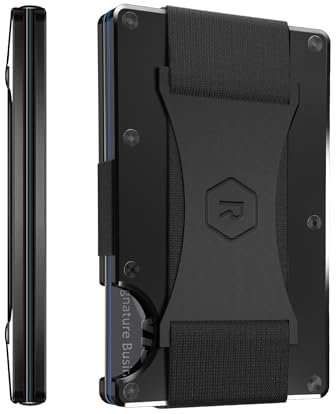 The Ridge Minimalist Slim Wallet for Men - RFID Blocking Front Pocket Credit Card Holder - Aluminum Metal Small Mens Wallets with Cash Strap (Hex Ridge, Royal Black)