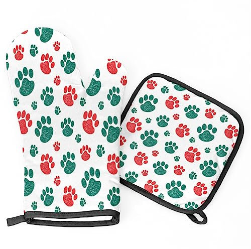 Topflappen Und Topflappen Set Von 2 Niedlicher Tier Hundepfotenabdruck Topfhandschuhe Hitzebeständige Grillhandschuhe Küchendekoration Backhandschuhe, Für Mikrowelle, Grillen