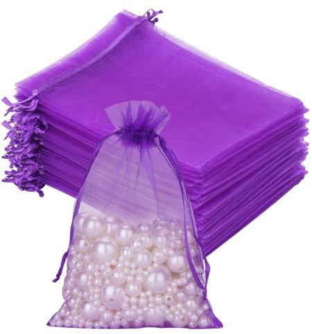 G2PLUS 50PCS Viola Sacchetti Organza 10x15CM Sacchetti Organza Regalo Sacchetti Regalo in Organza Borse Organza con Coulisse Sacchetti Confetti per Matrimonio, Caramella Gioielli