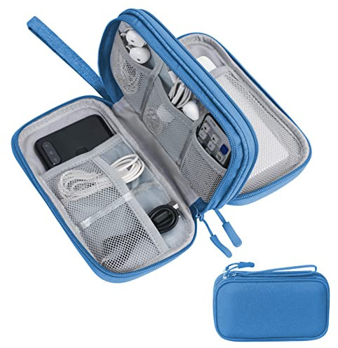 Skycase kabeltasche organizer,kabel organizer tasche,kabeltasche organizer klein,Tragbare Kabelorganizer,Doppelte Kabel Tasche für Elektronische Accessoires USB Powerbank SD-Karte,Hellblau